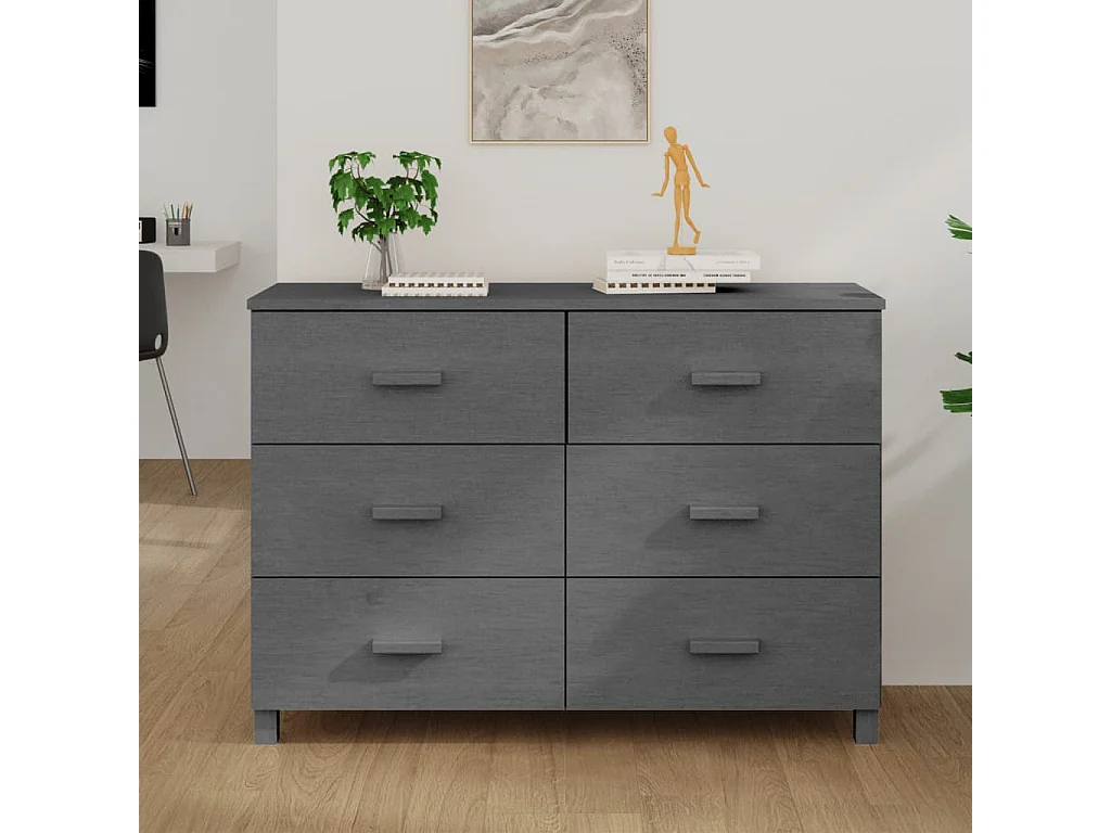 Credenza | Buffet | Armadio HAMAR Grigio Scuro 113x40x80 cm Legno Massello di Pino