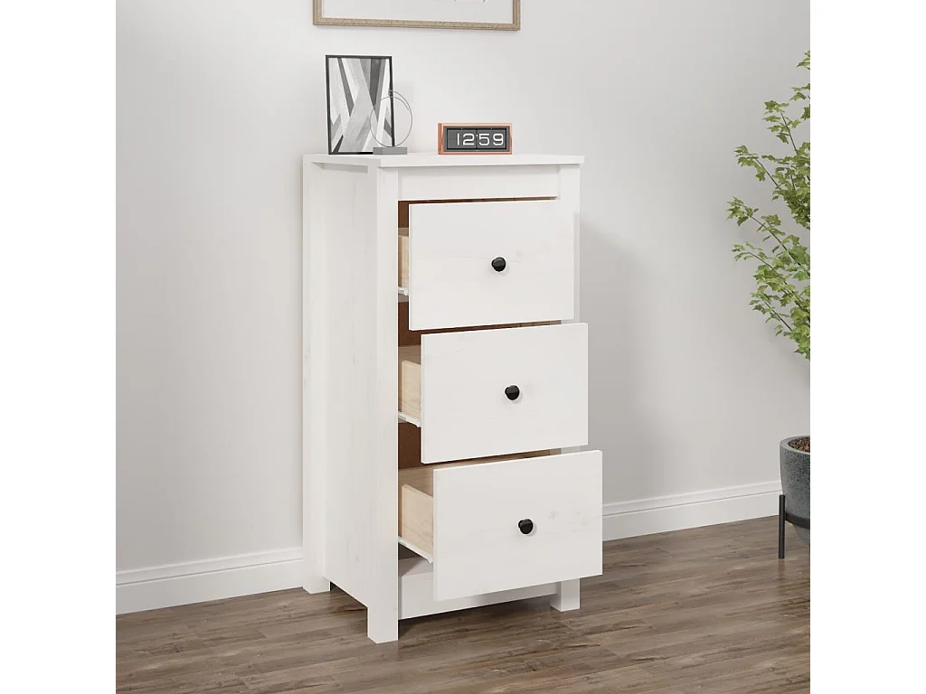 Credenza | Buffet | Armadio Bianca 40x35x80 cm in Legno Massello di Pino