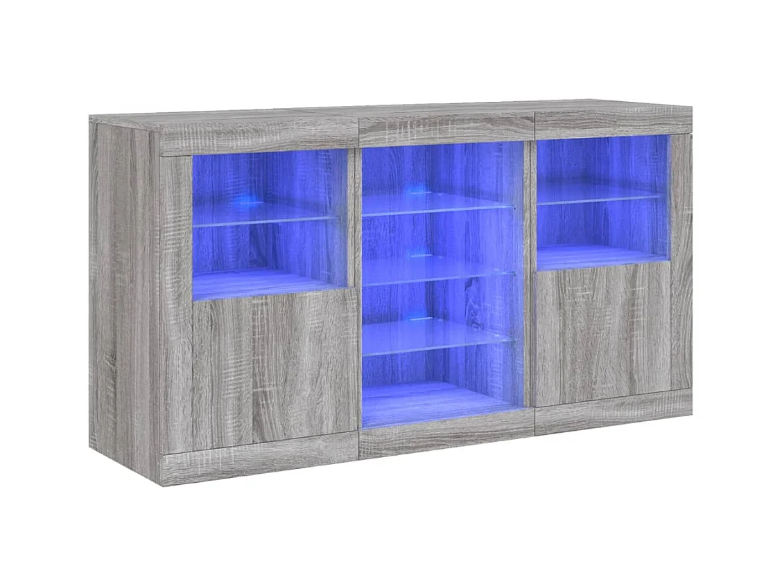 Buffet | Bahut | Meuble de rangement avec lumières LED sonoma gris 123x37x67 cm