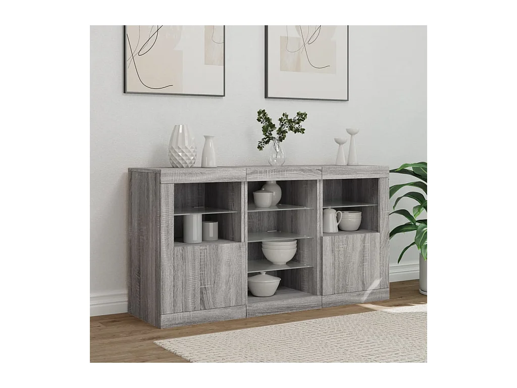Buffet | Bahut | Meuble de rangement avec lumières LED sonoma gris 123x37x67 cm