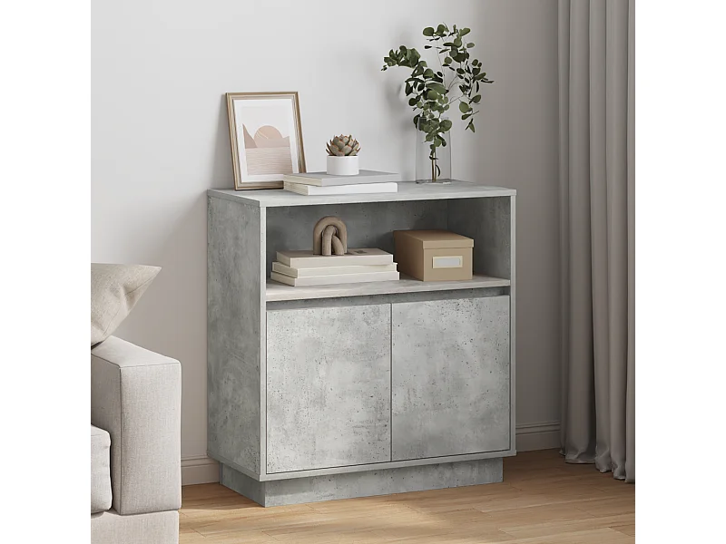 Credenza | Mobile | Armadio con LED Grigio Cemento 71x34,5x75 cm Legno Ingegnerizzato