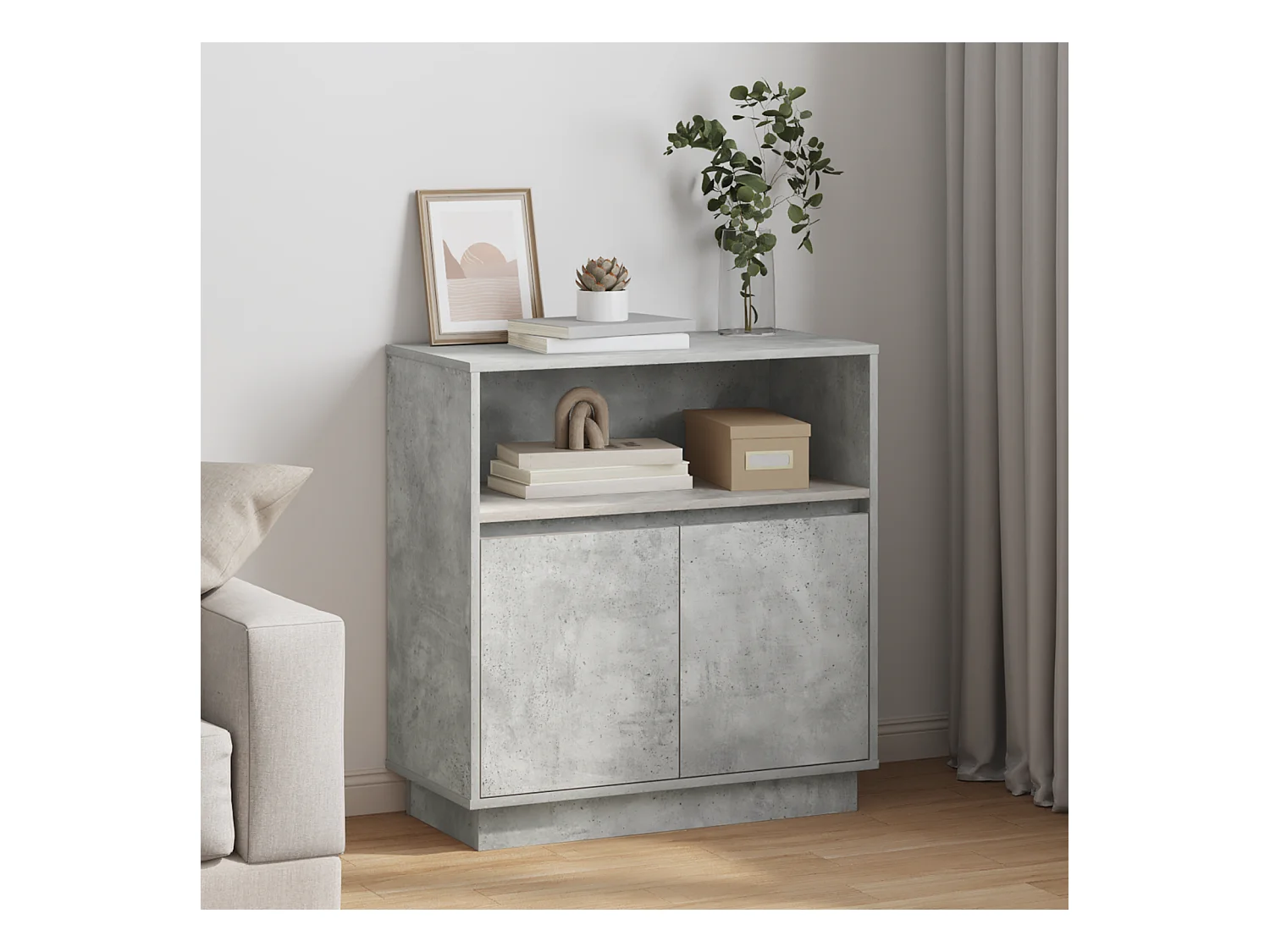 Credenza | Mobile | Armadio con LED Grigio Cemento 71x34,5x75 cm Legno Ingegnerizzato