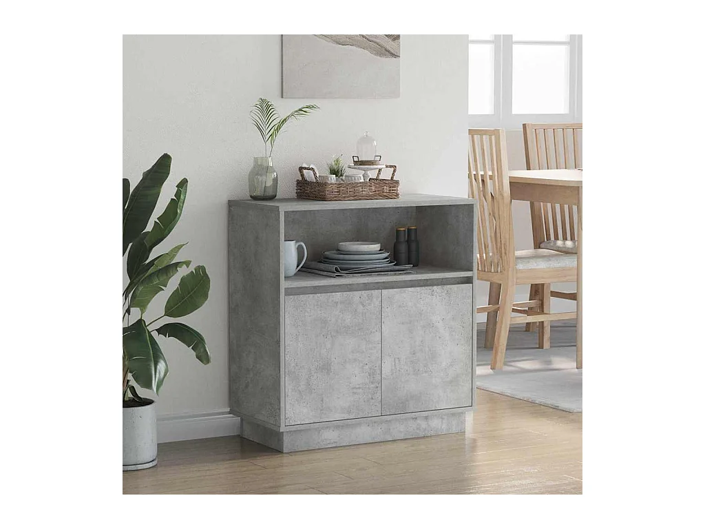 Credenza | Mobile | Armadio con LED Grigio Cemento 71x34,5x75 cm Legno Ingegnerizzato