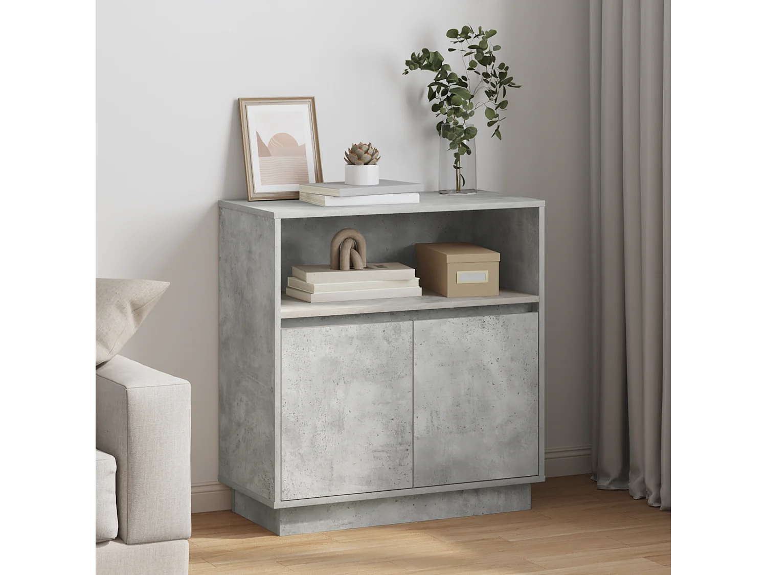 LED Sideboard | Buffet | Dressoir Betongrijs 71 x 34,5 x 75 cm Bewerkt hout