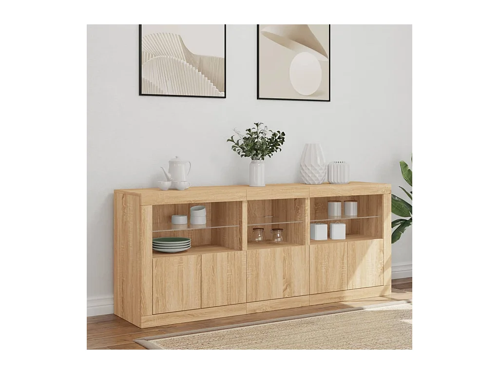 Buffet | Bahut | Meuble de rangement avec lumières LED chêne sonoma 162x37x67 cm