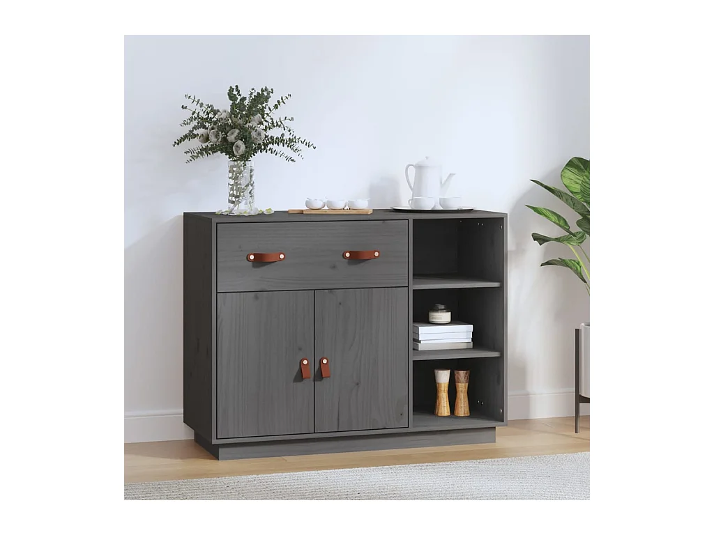 Credenza | Buffet | Armadio Grigia 98,5x40x75 cm in Legno Massello di Pino