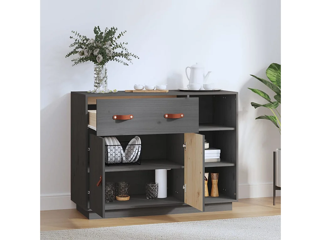 Buffet | Bahut | Meuble de rangement Gris 98,5x40x75 cm Bois massif de pin