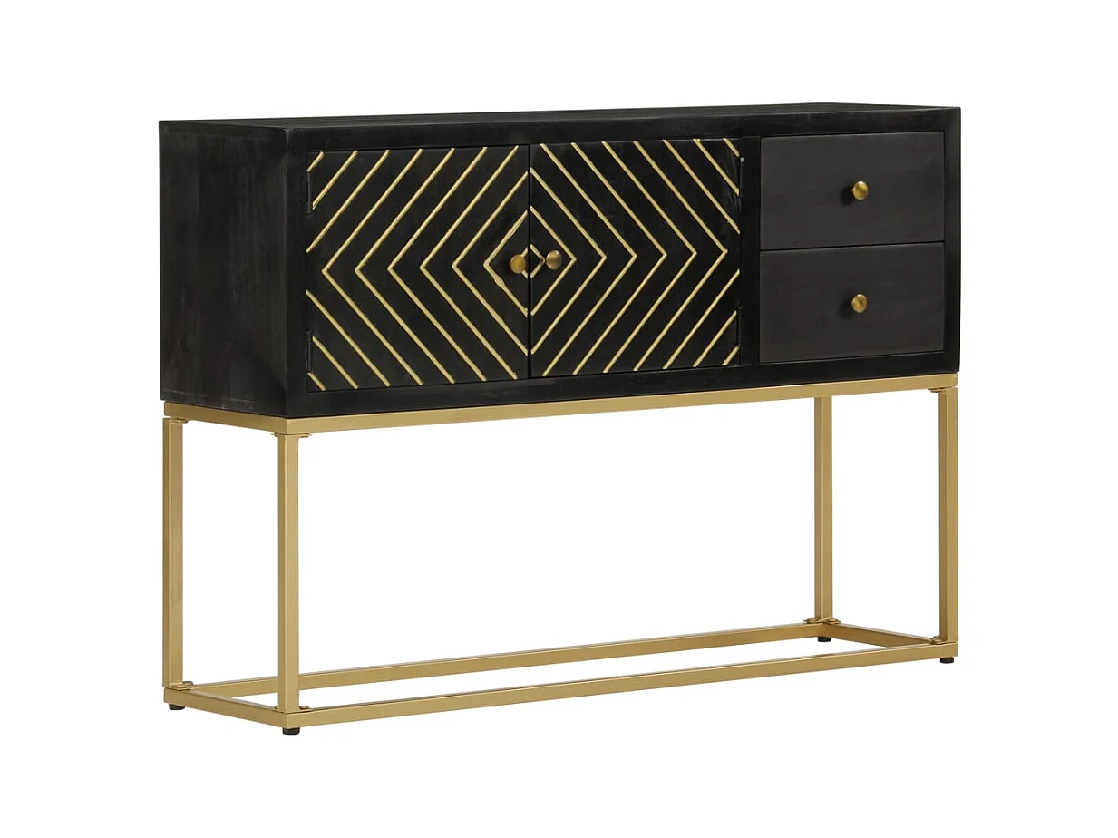 Buffet | Bahut | Meuble de rangement noir et doré 110x30x75 cm bois massif de manguier