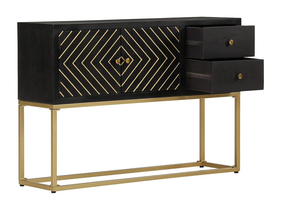 Buffet | Bahut | Meuble de rangement noir et doré 110x30x75 cm bois massif de manguier