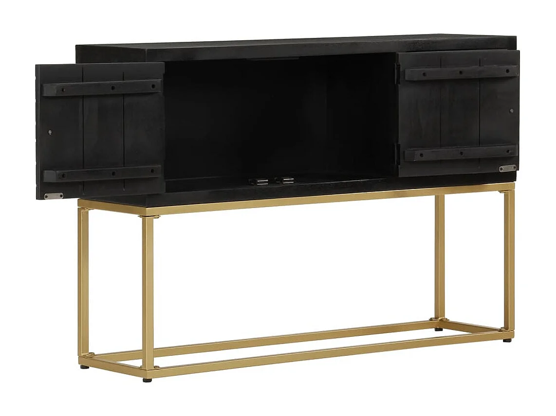 Buffet | Bahut | Meuble de rangement noir et doré 110x30x75 cm bois massif de manguier