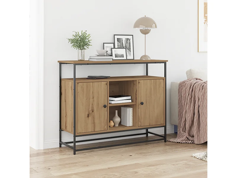 Buffet | Bahut | Meuble de rangement Artisan Chêne 100x35x80 cm Bois composite et Acier