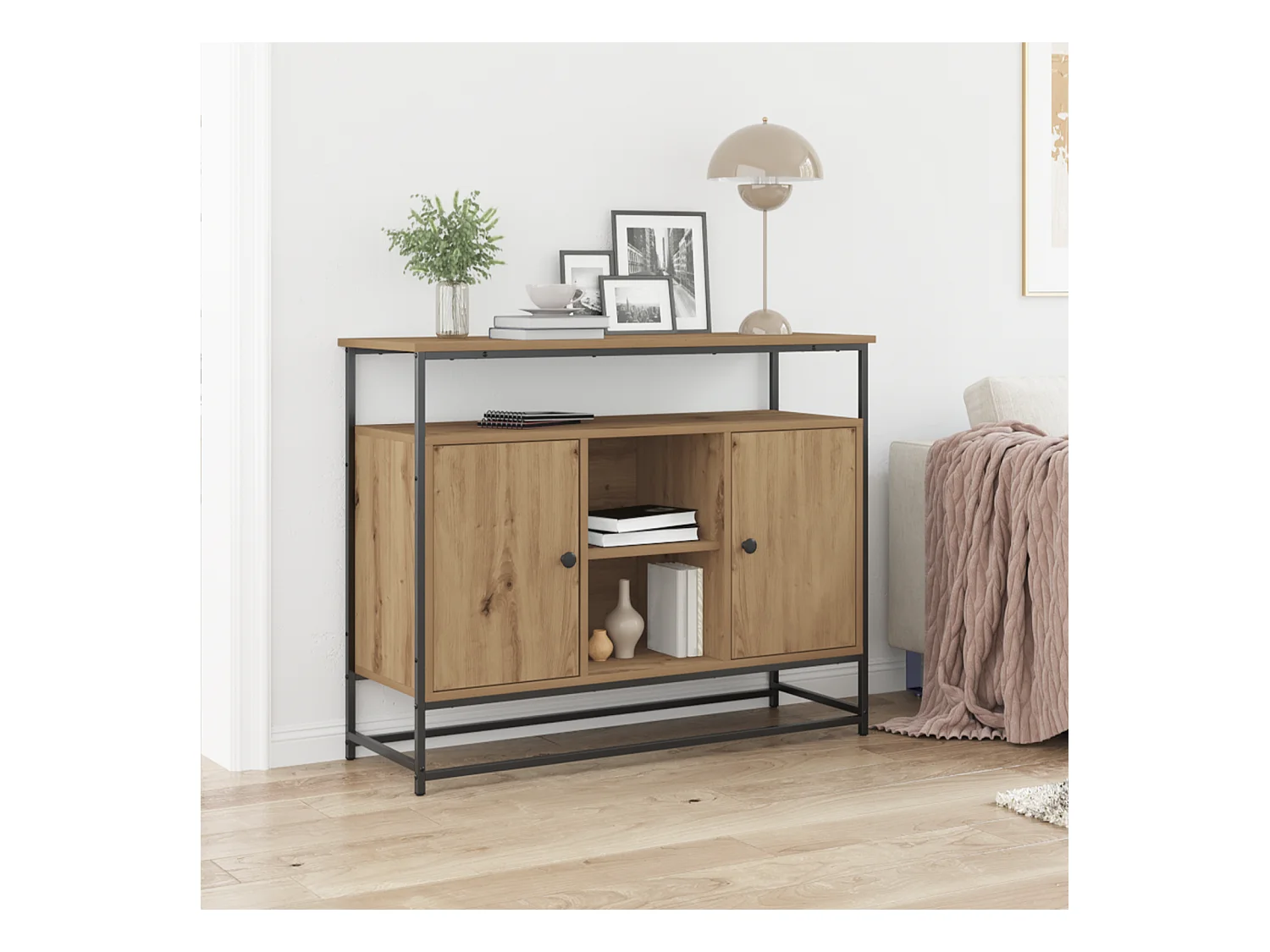Buffet | Bahut | Meuble de rangement Artisan Chêne 100x35x80 cm Bois composite et Acier