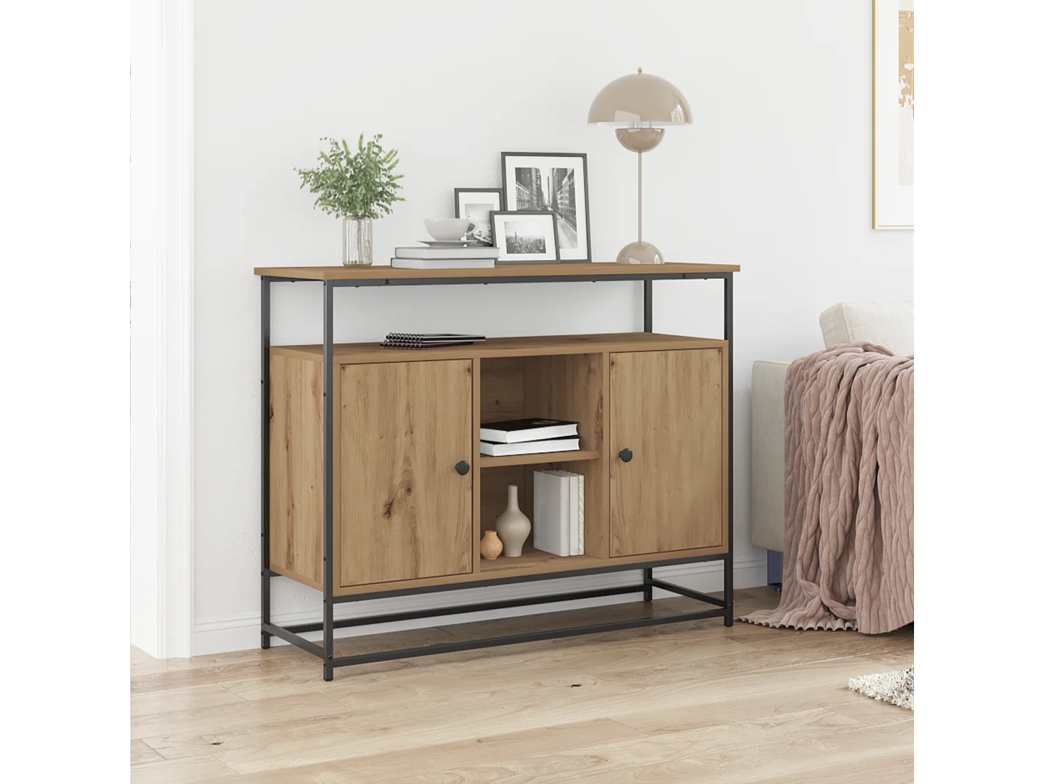 Buffet | Bahut | Meuble de rangement Artisan Chêne 100x35x80 cm Bois composite et Acier