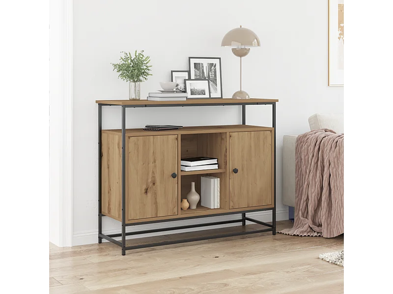 Buffet | Bahut | Meuble de rangement Artisan Chêne 100x35x80 cm Bois composite et Acier