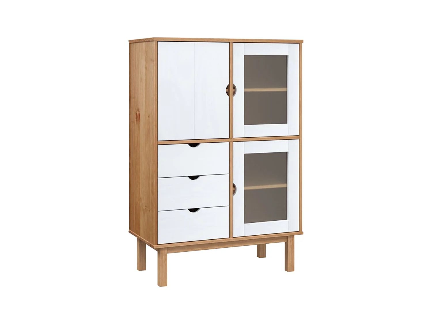 Buffet | Commode à tiroir | Meuble de rangement haut OTTA marron et blanc 85x43x125 cm bois massif pin