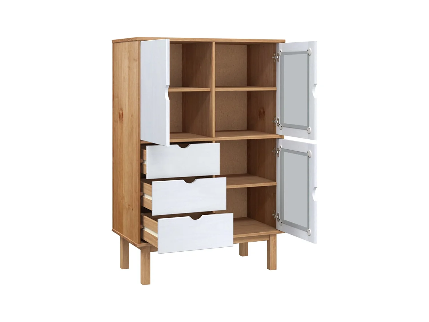 Buffet | Commode à tiroir | Meuble de rangement haut OTTA marron et blanc 85x43x125 cm bois massif pin