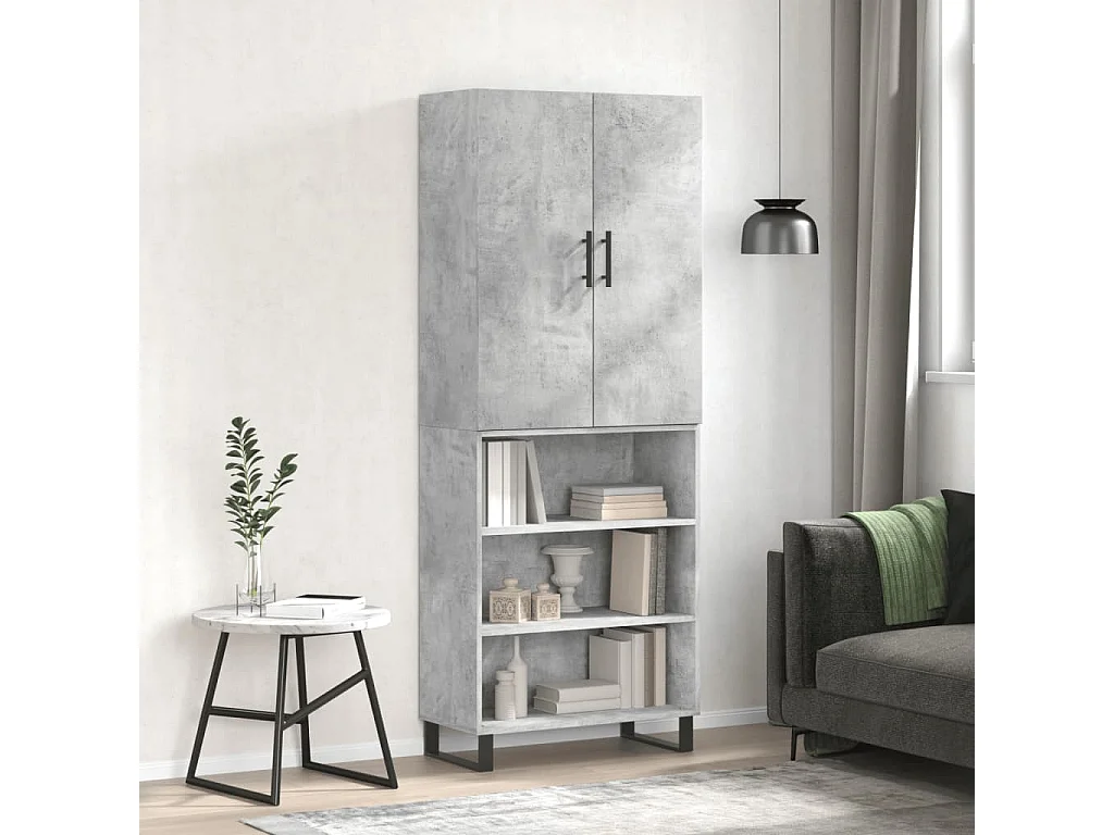 Buffet | Bahut | Meuble de rangement haut Gris béton 69,5x34x180 cm Bois d'ingénierie