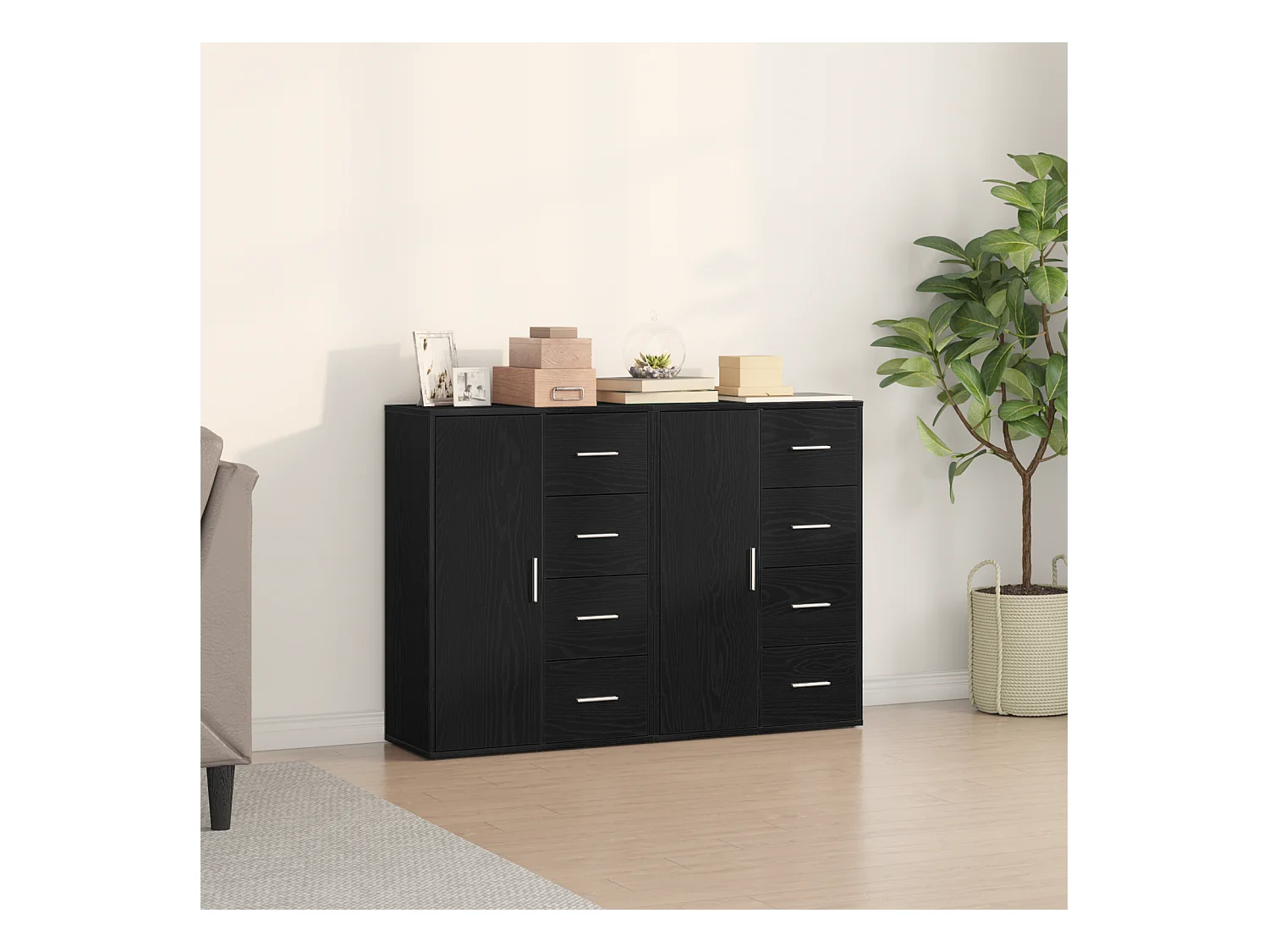 Credenze | Buffet | Armadi 2 pz Nero Rovere 60x31x84 cm Legno ingegnerizzato