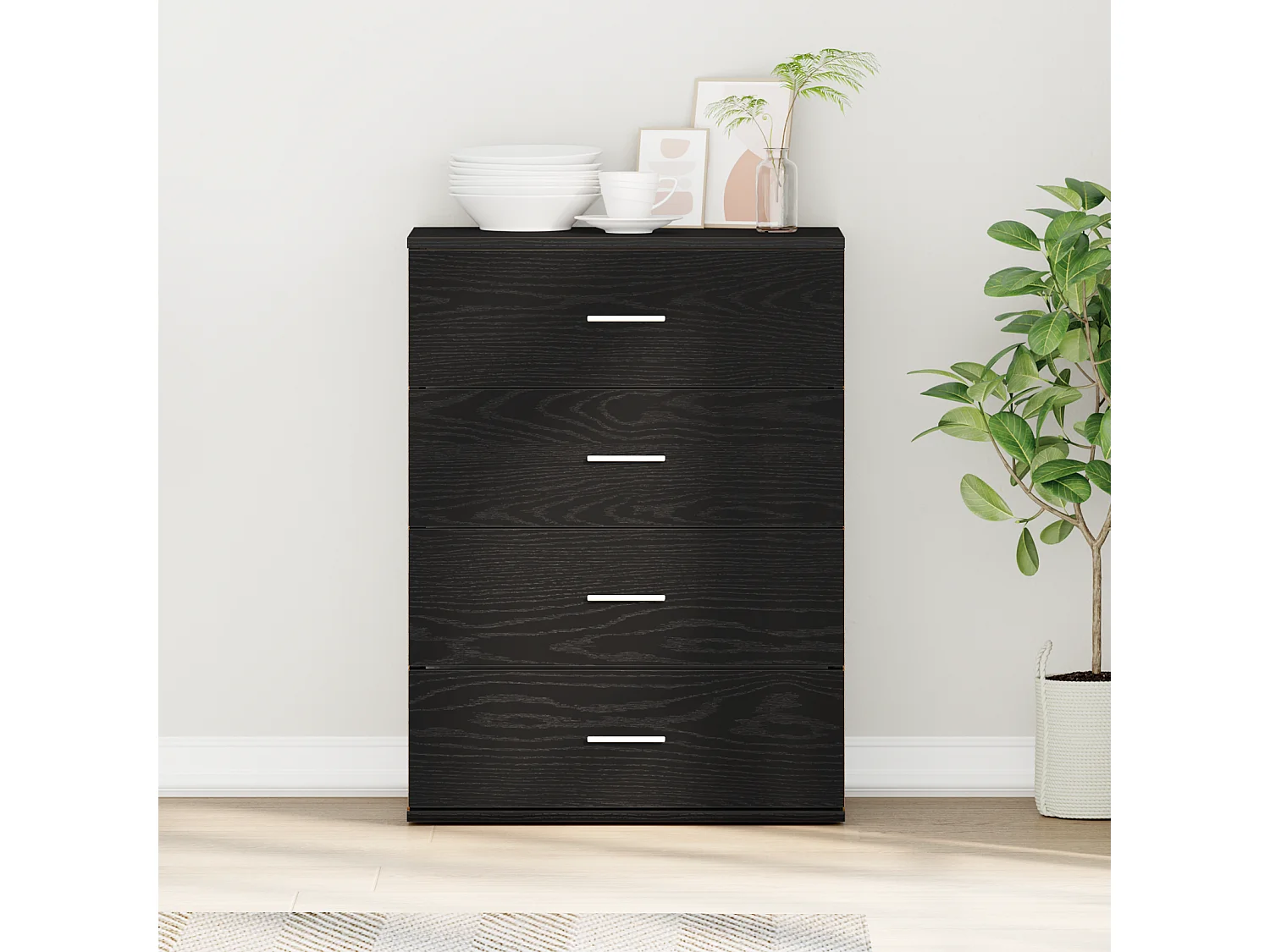 Buffet | Bahut | Meuble de rangement avec tiroir Chêne Noir 60 x 39 x 80 cm Bois d'ingénierie
