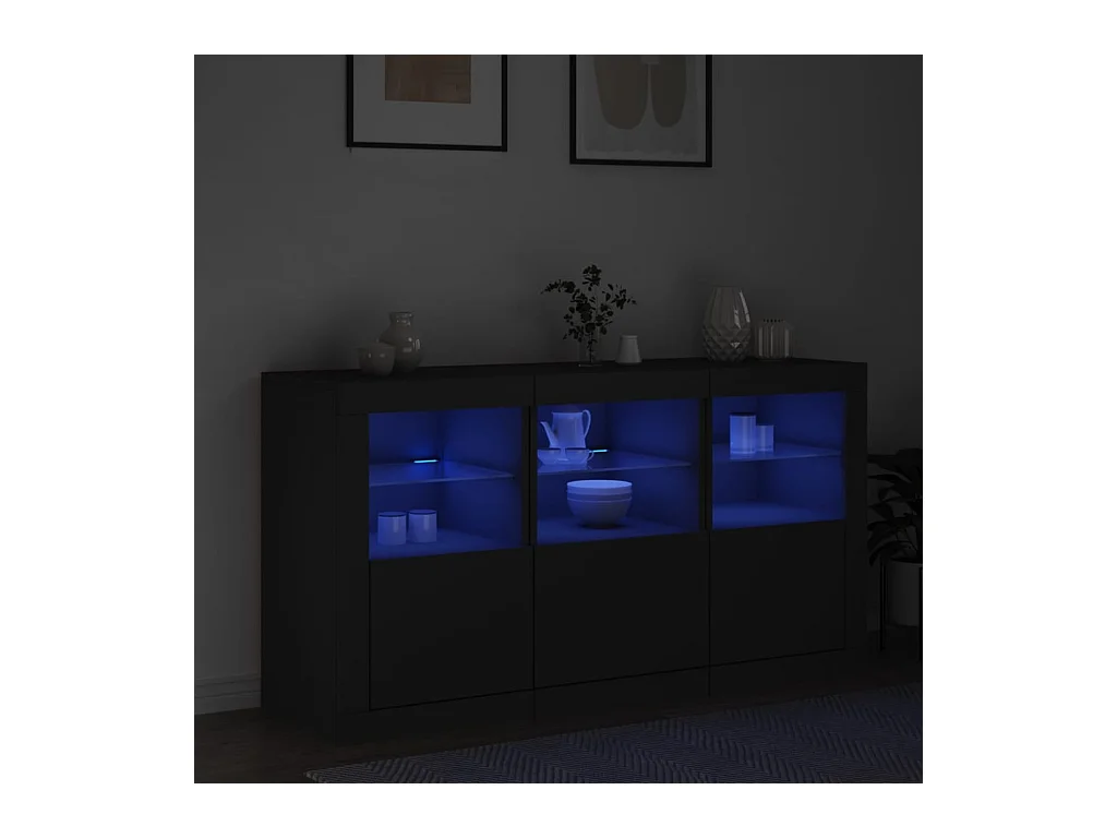 Buffet | Bahut | Meuble de rangement avec lumières LED noir 123x37x67 cm