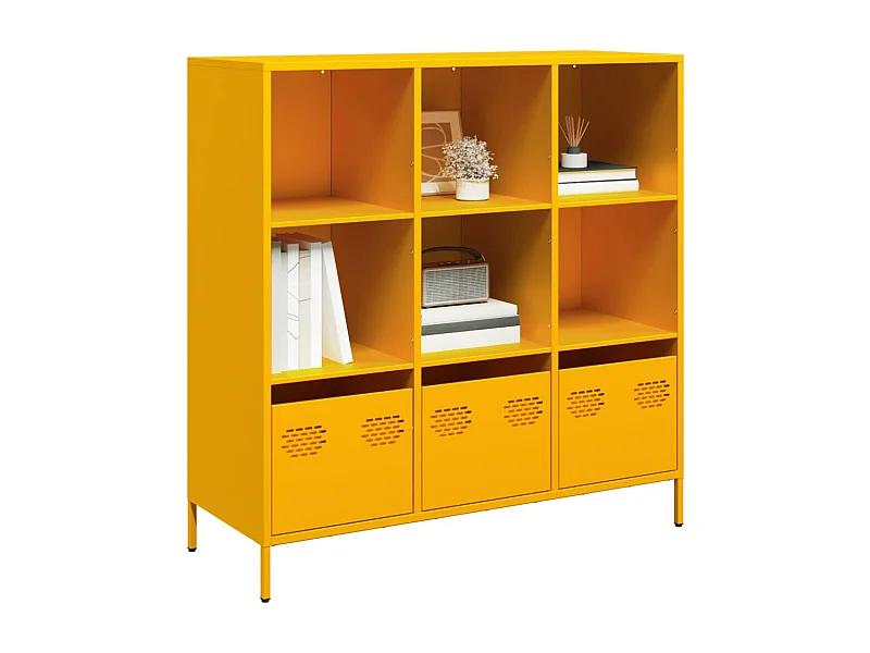 Buffet | Commode à tiroir | Meuble de rangement haut jaune moutarde 101,5x39x103,5 cm acier
