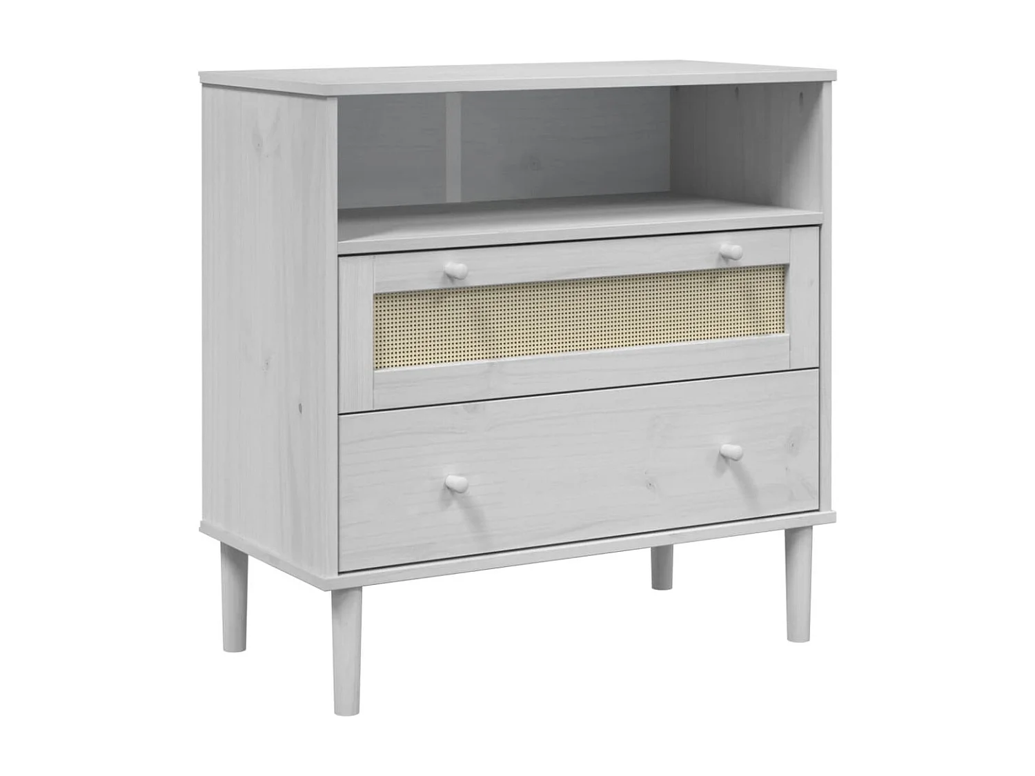 Credenza | Buffet | Armadio SENJA Aspetto Rattan Bianco 80x40x80 cm Massello Pino