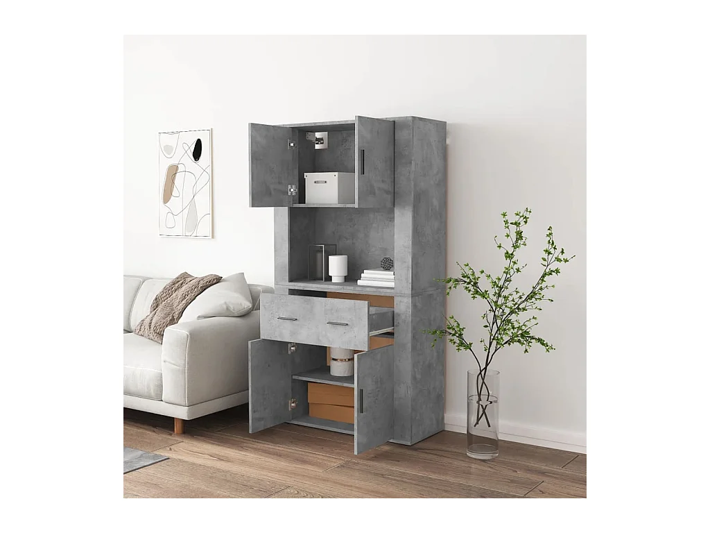 Credenza | Buffet | Armadio Grigio Cemento in Legno Multistrato