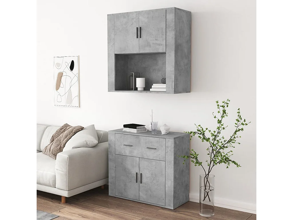 Buffet | Bahut | Meuble de rangement haut Gris béton Bois d'ingénierie