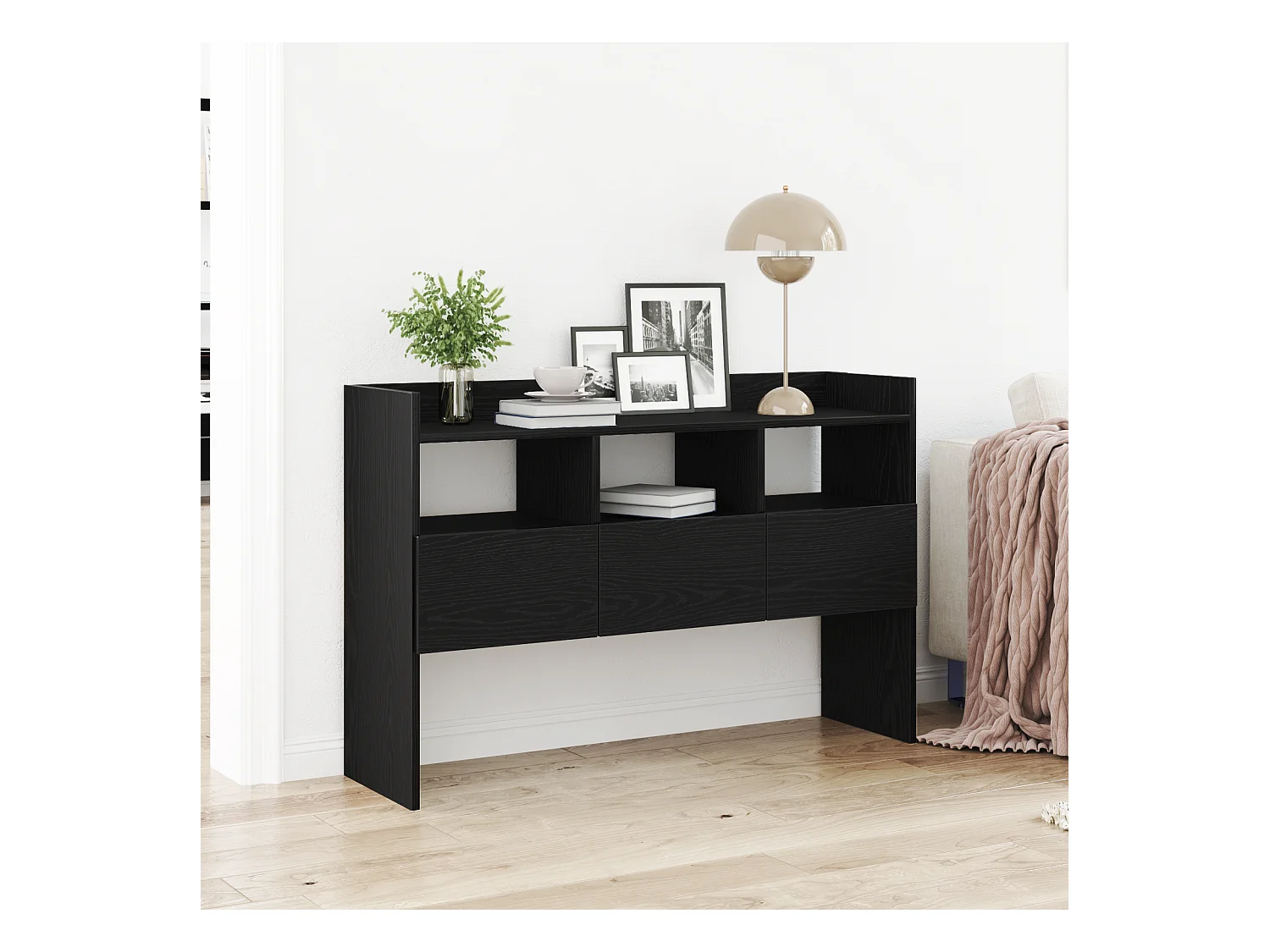 Credenza | Mobile | Armadio TV Nero Rovere 105x30x70 cm in Legno Ingegnerizzato