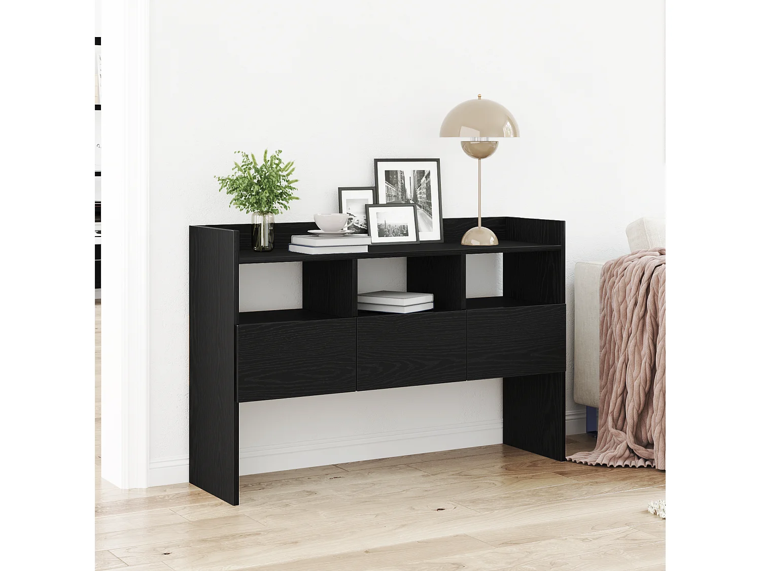 Buffet | Bahut | Meuble de rangement noir en chêne 105x30x70 cm en bois d'ingénierie
