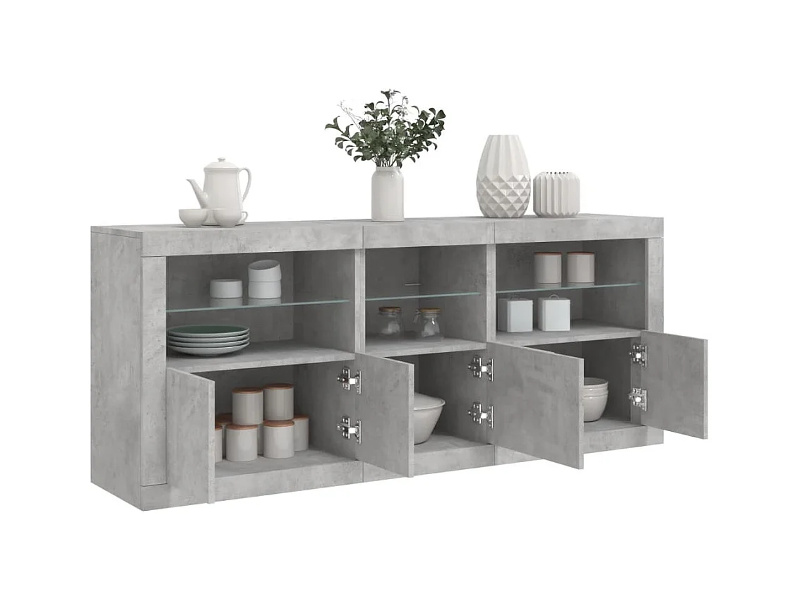Credenza | Buffet | Armadio con Luci LED Grigio Cemento 162x37x67 cm