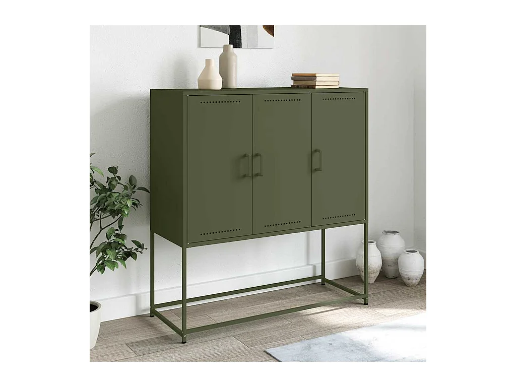 Buffet | Bahut | Meuble de rangement haut vert olive 100,5x39x107 cm acier