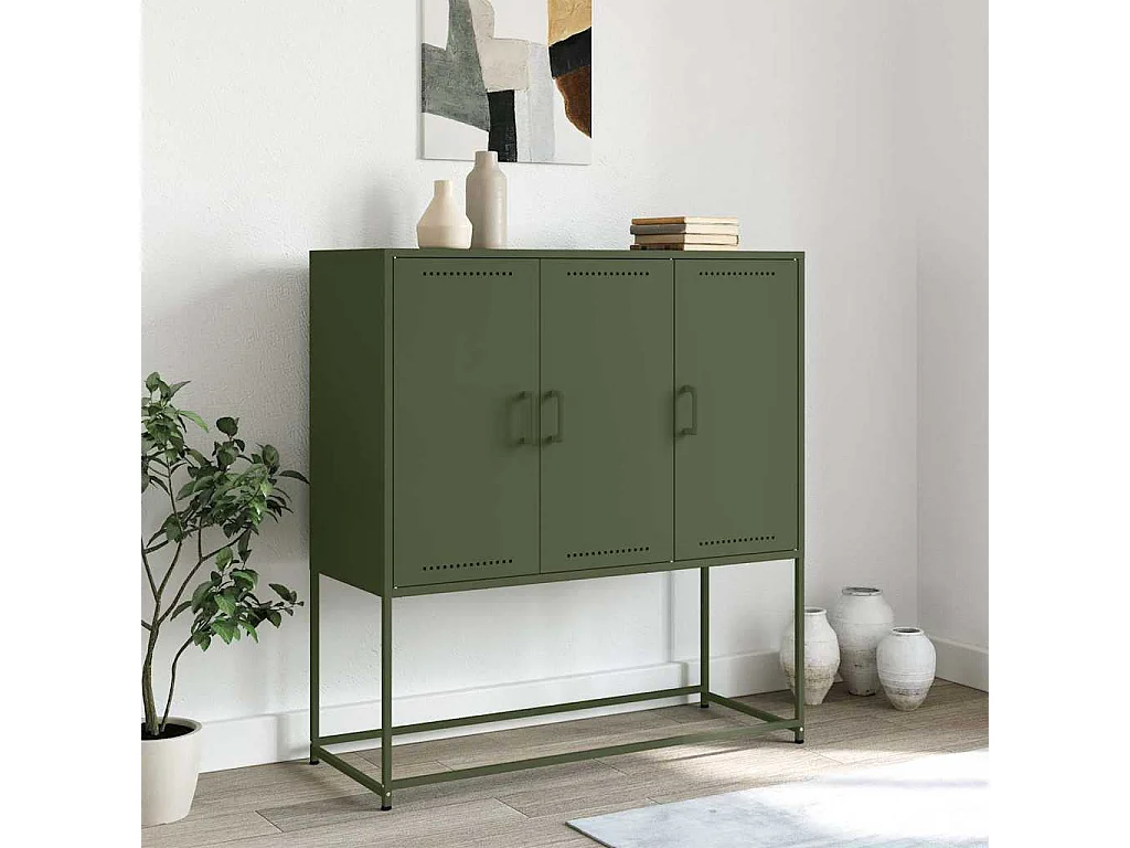 Buffet | Bahut | Meuble de rangement haut vert olive 100,5x39x107 cm acier