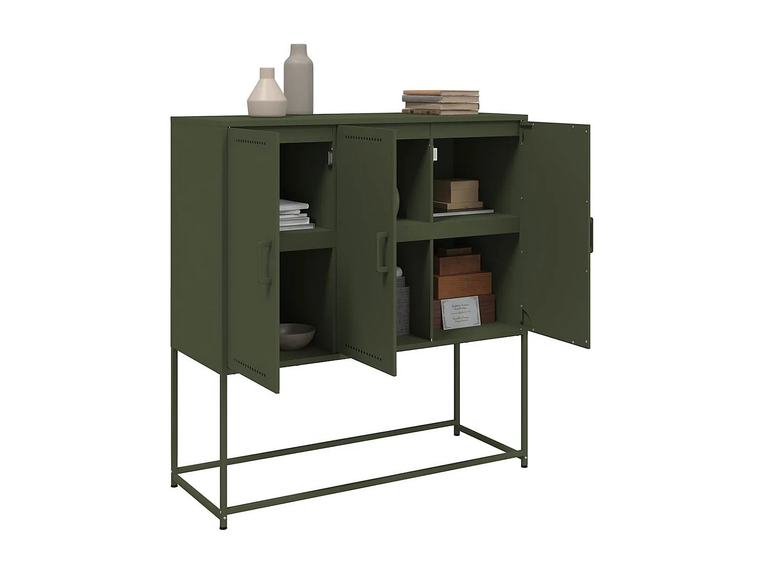Buffet | Bahut | Meuble de rangement haut vert olive 100,5x39x107 cm acier