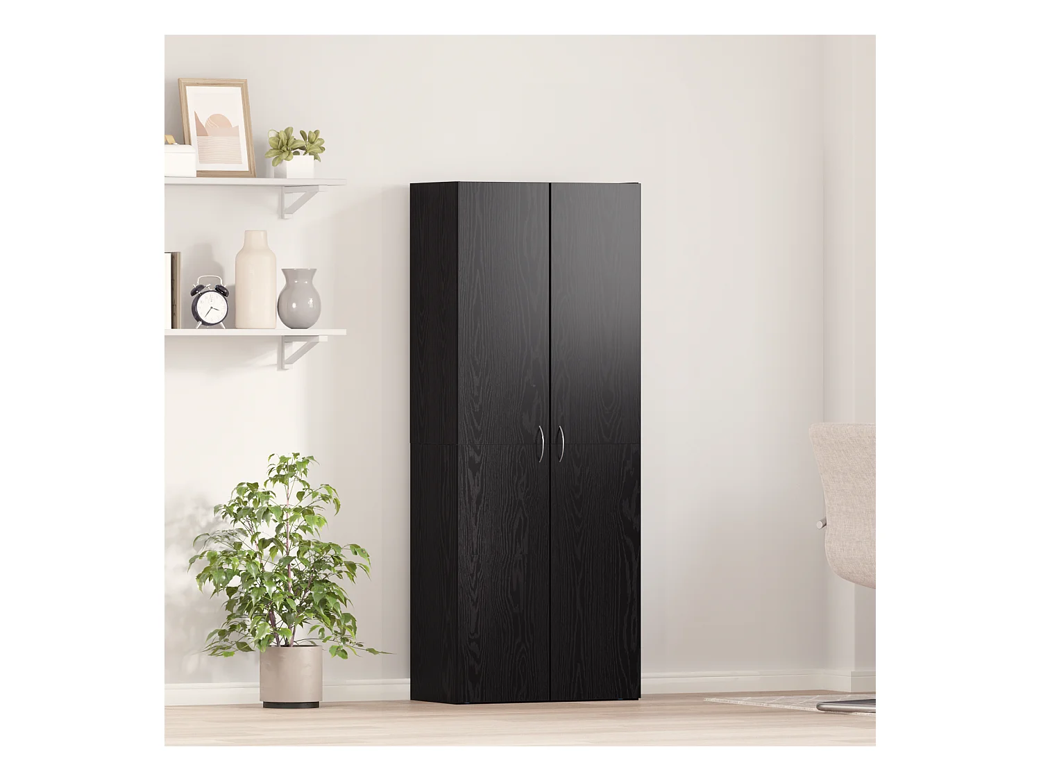 Buffet | Bahut | Meuble de rangement en chêne noir - 60 x 32 x 153 cm - Bois d'ingénierie