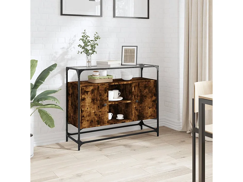 Buffet | Bahut | Meuble de rangement avec dessus en verre chêne fumé bois d'ingénierie