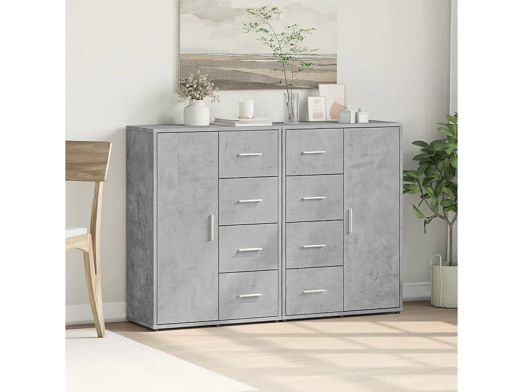 Buffets | Bahuts | Meuble de rangement 2 pcs gris béton 60x31x84 cm bois d'ingénierie
