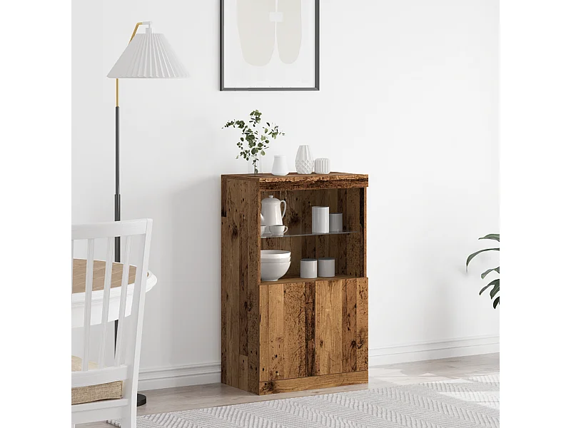 Buffet | Bahut | Meuble de rangement avec lumières LED Bois ancien 60x37x100 cm