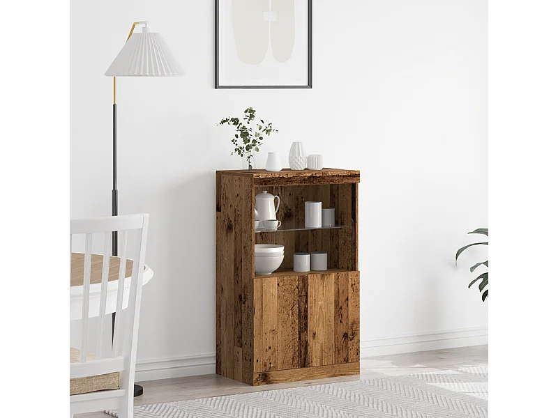 Buffet | Bahut | Meuble de rangement avec lumières LED Bois ancien 60x37x100 cm