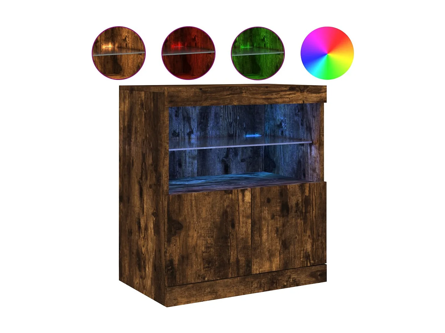 Buffet | Bahut | Meuble de rangement avec lumières LED chêne fumé 60x37x67 cm