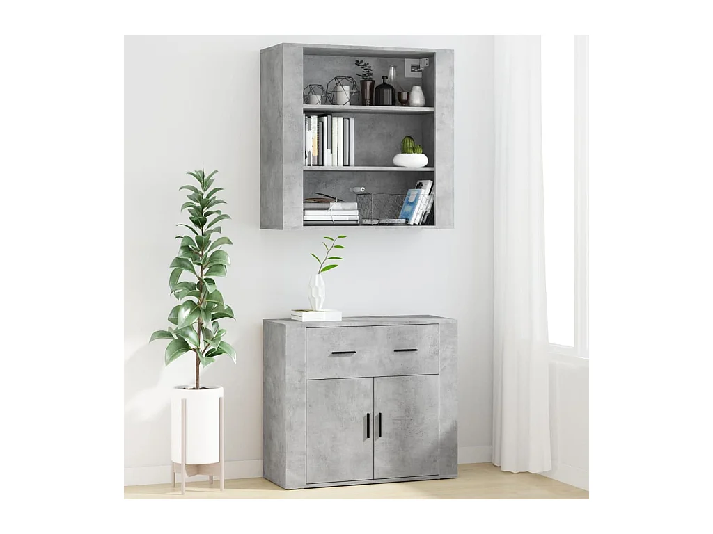 Buffet | Bahut | Meuble de rangement haut Gris béton Bois d'ingénierie