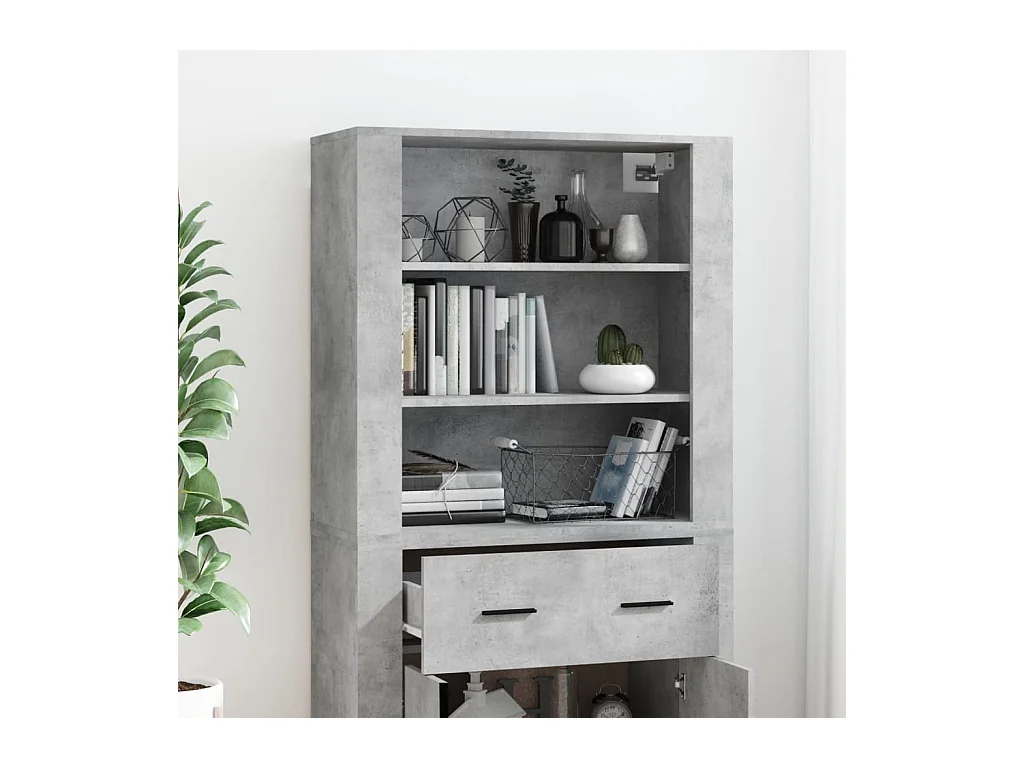 Buffet | Bahut | Meuble de rangement haut Gris béton Bois d'ingénierie