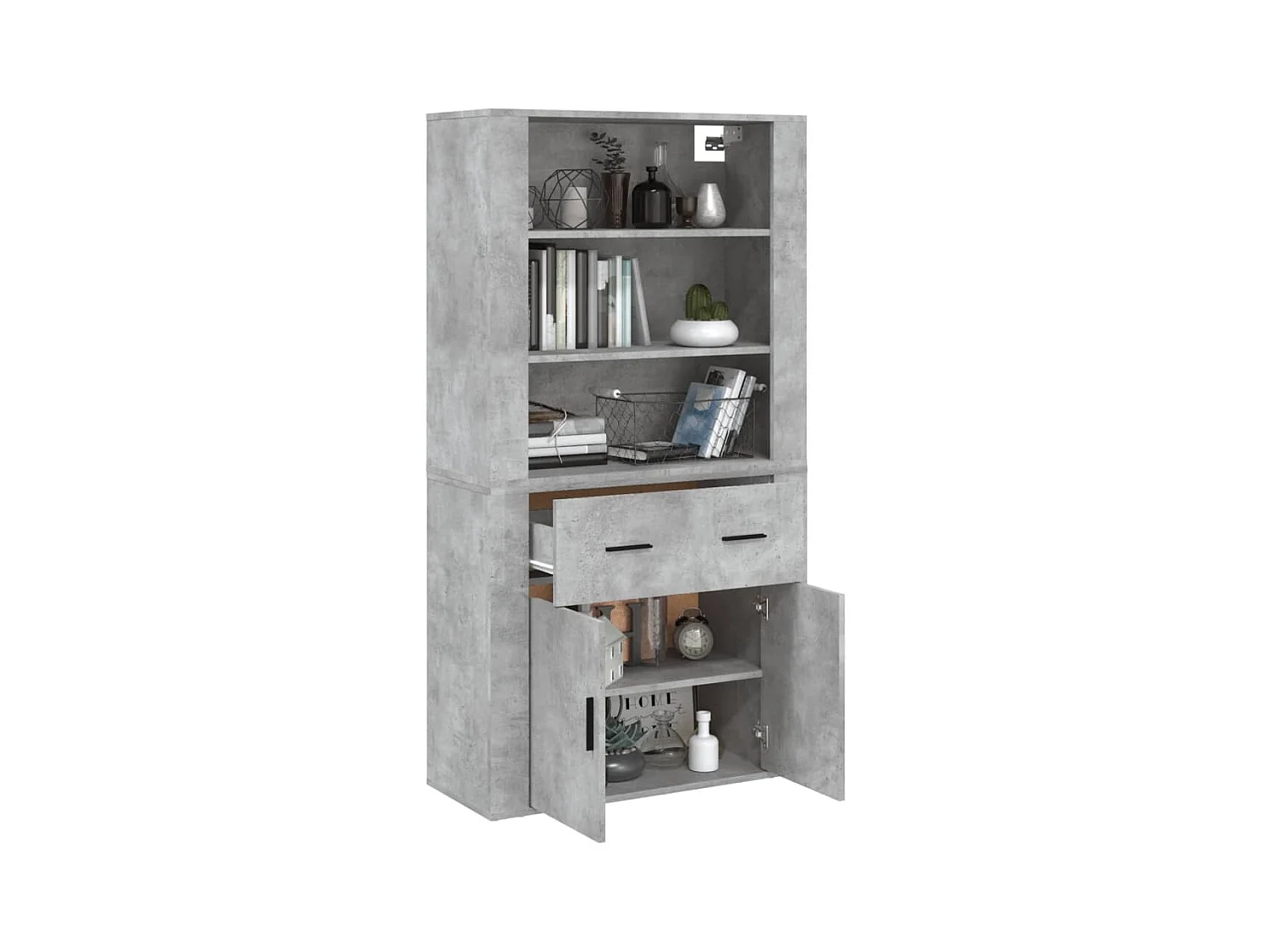 Buffet | Bahut | Meuble de rangement haut Gris béton Bois d'ingénierie
