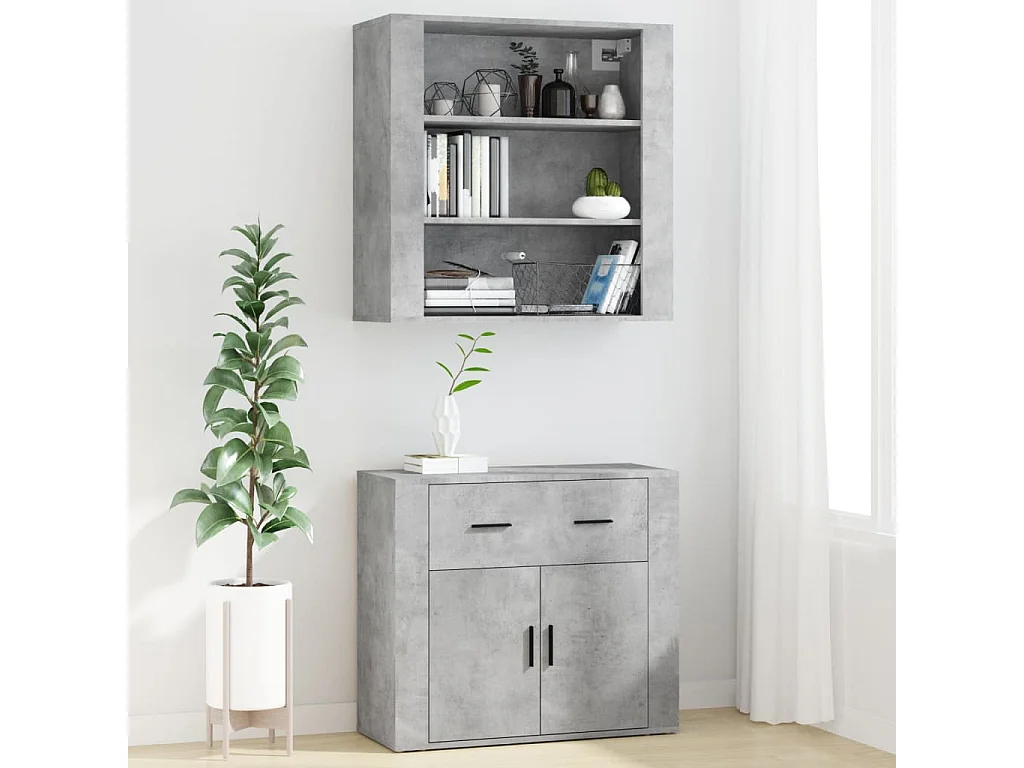 Buffet | Bahut | Meuble de rangement haut Gris béton Bois d'ingénierie