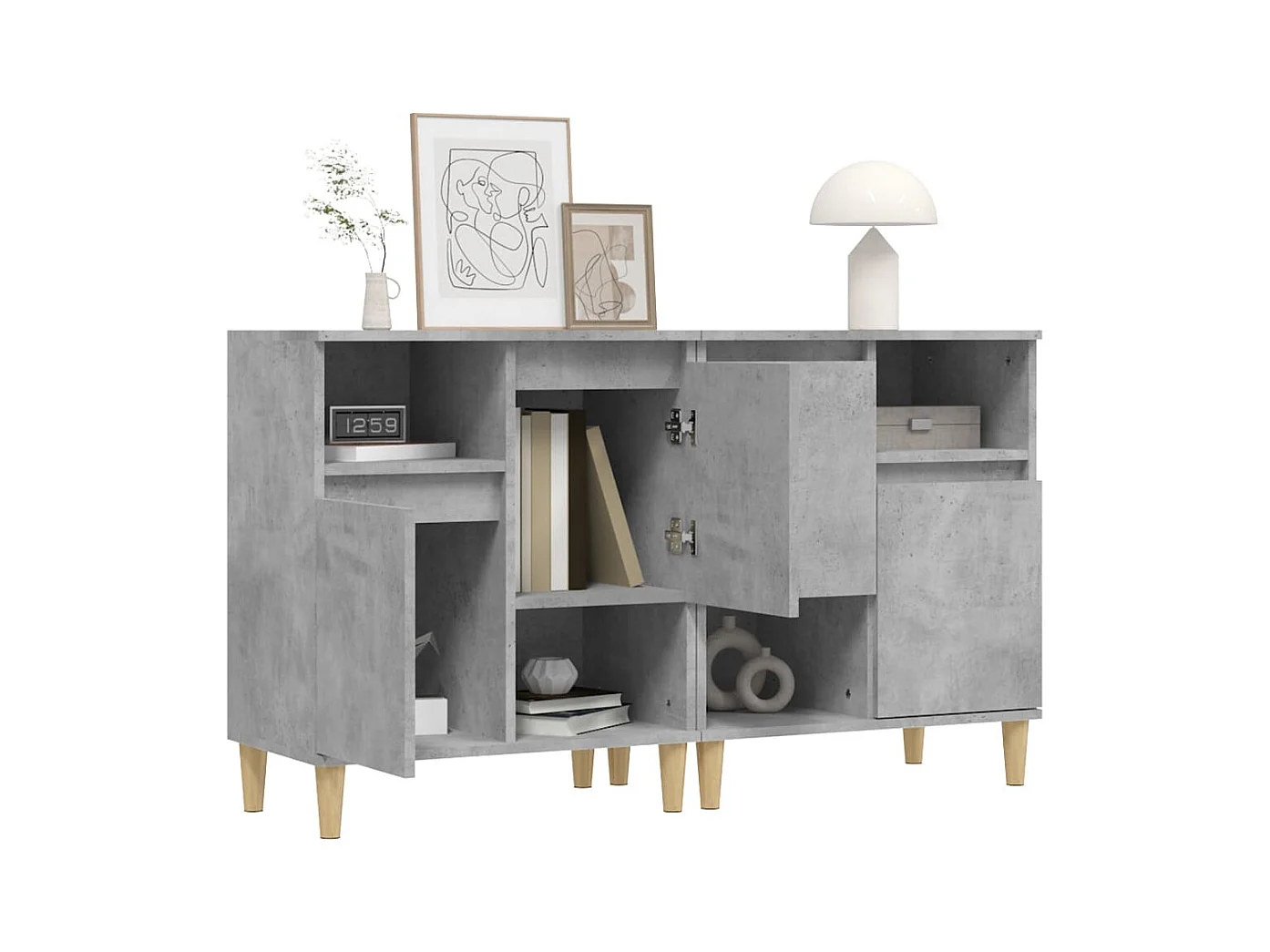 Credenze | Buffet | Armadi 2pz Grigio Cemento 60x35x70 cm in Legno Multistrato