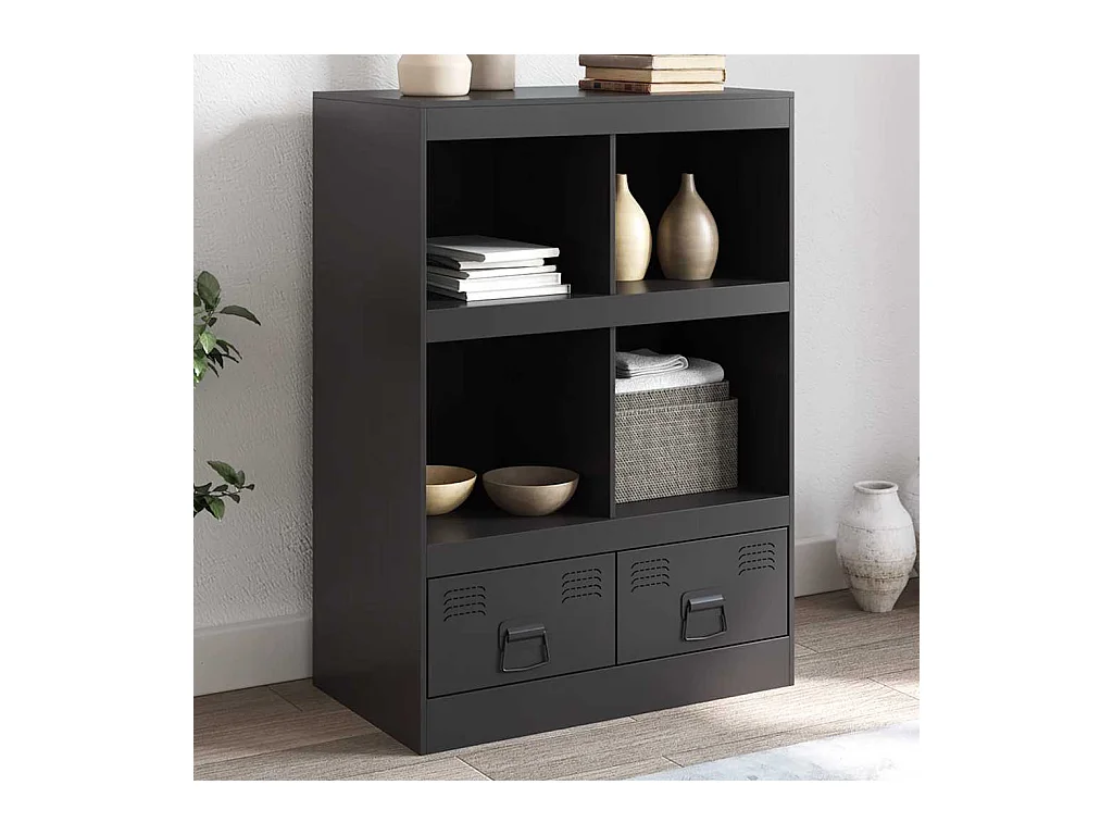 Buffet | Commode à tiroir | Meuble de rangement haut noir 67x39x95 cm acier