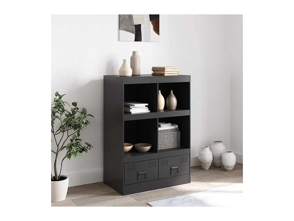 Buffet | Commode à tiroir | Meuble de rangement haut noir 67x39x95 cm acier