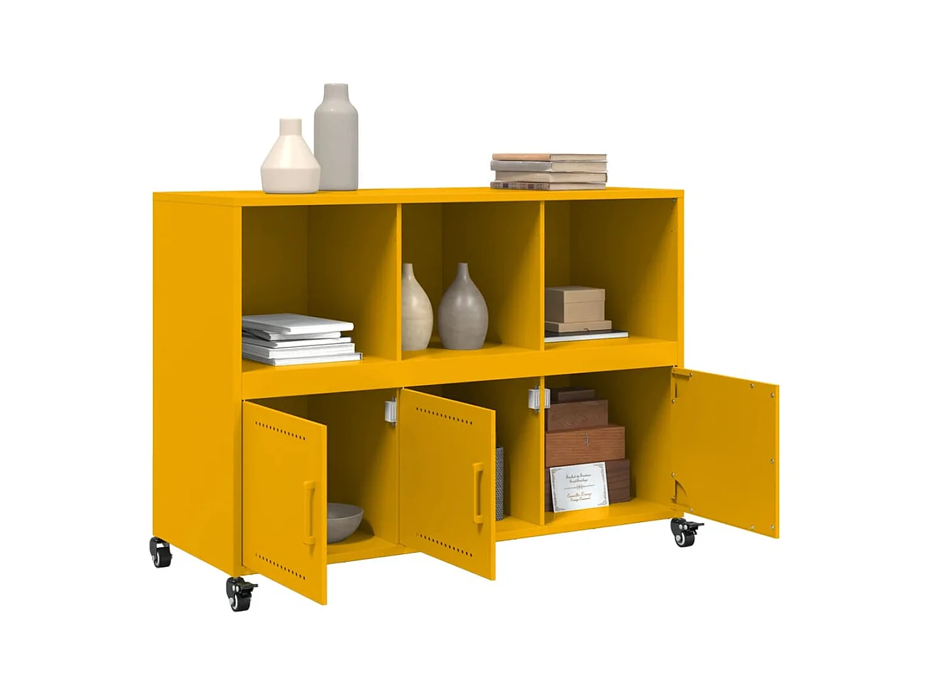 Buffet | Bahut | Meuble de rangement jaune moutarde 100,5x39x72 cm acier