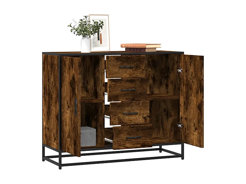 Buffet | Commode à tiroir | Meuble de rangement chêne fumé 92x35x76 cm bois d'ingénierie