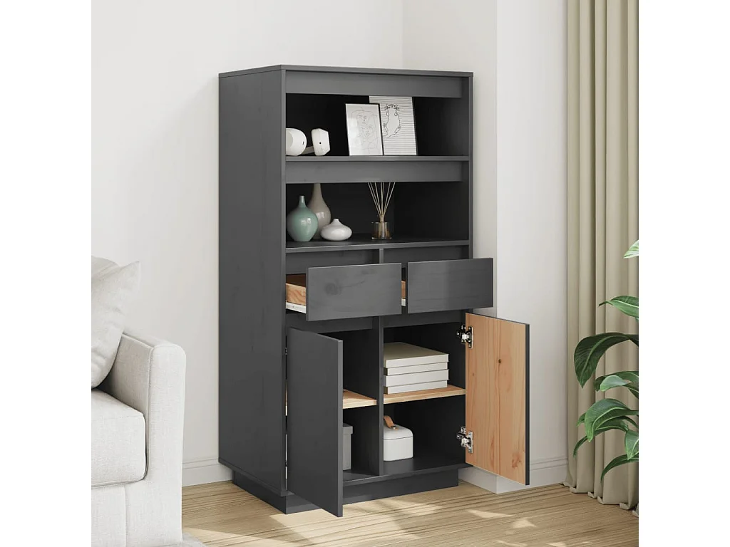 Credenza | Buffet | Armadio Grigia 60x40x116,5 cm in Legno Massello di Pino